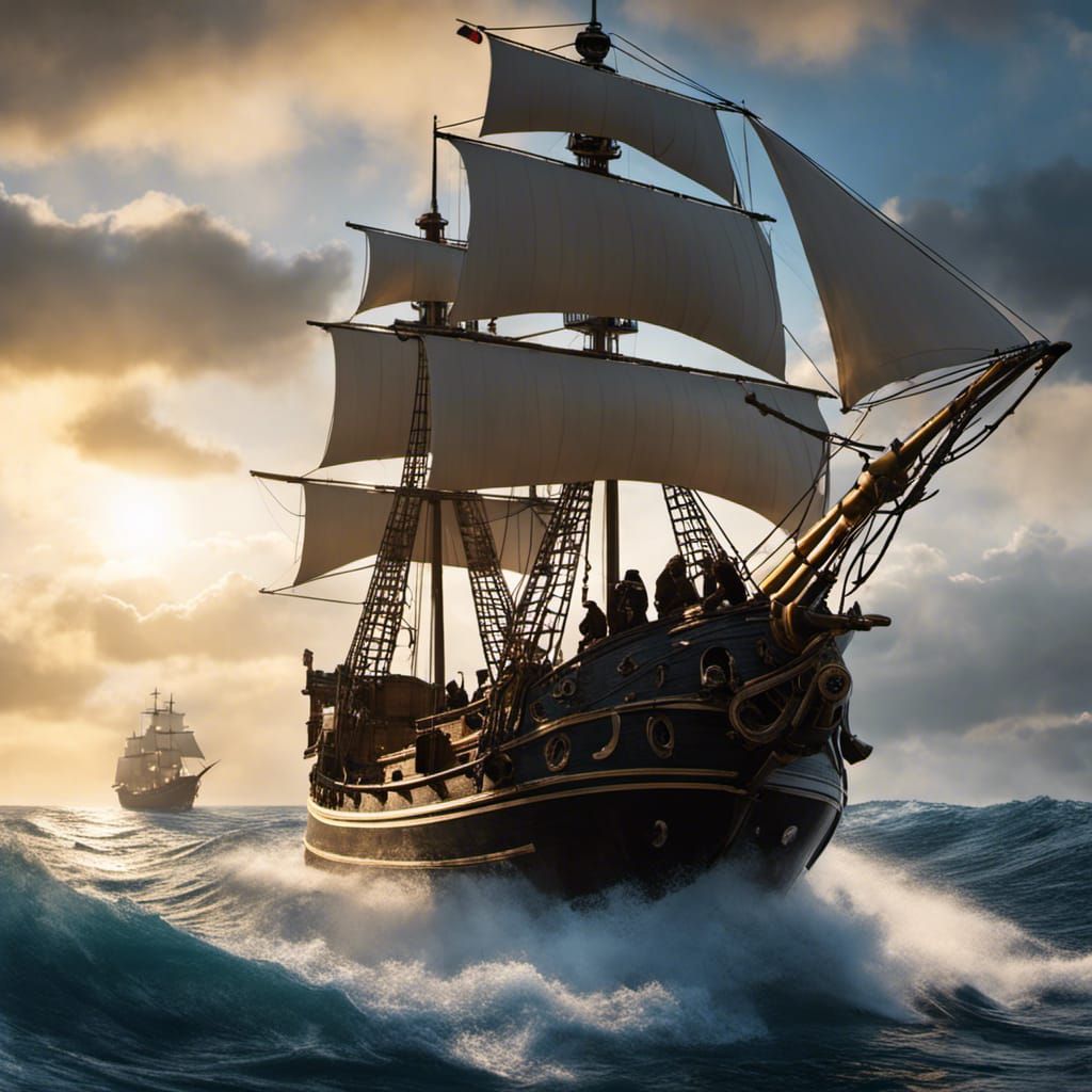 Pirate Penguins on the High Seas in Splash Art Style