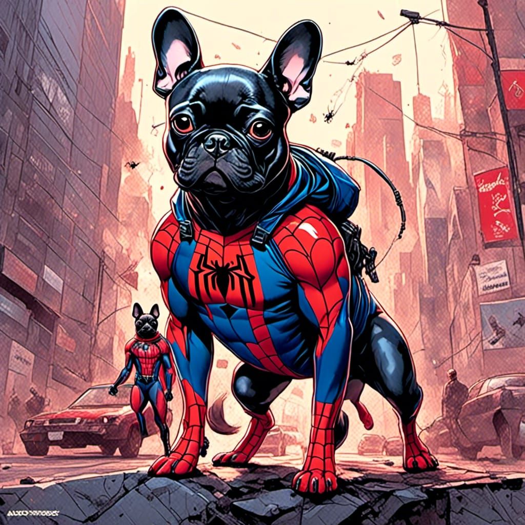Spider-Man French Bulldog Puppy Anime Illustration