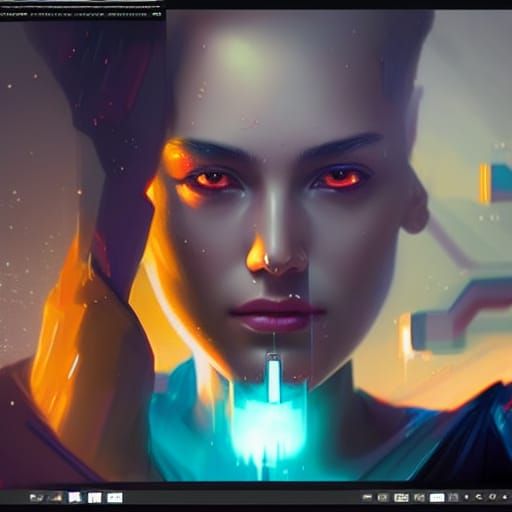 Data Implants Portrait in Hyperdetailed Style