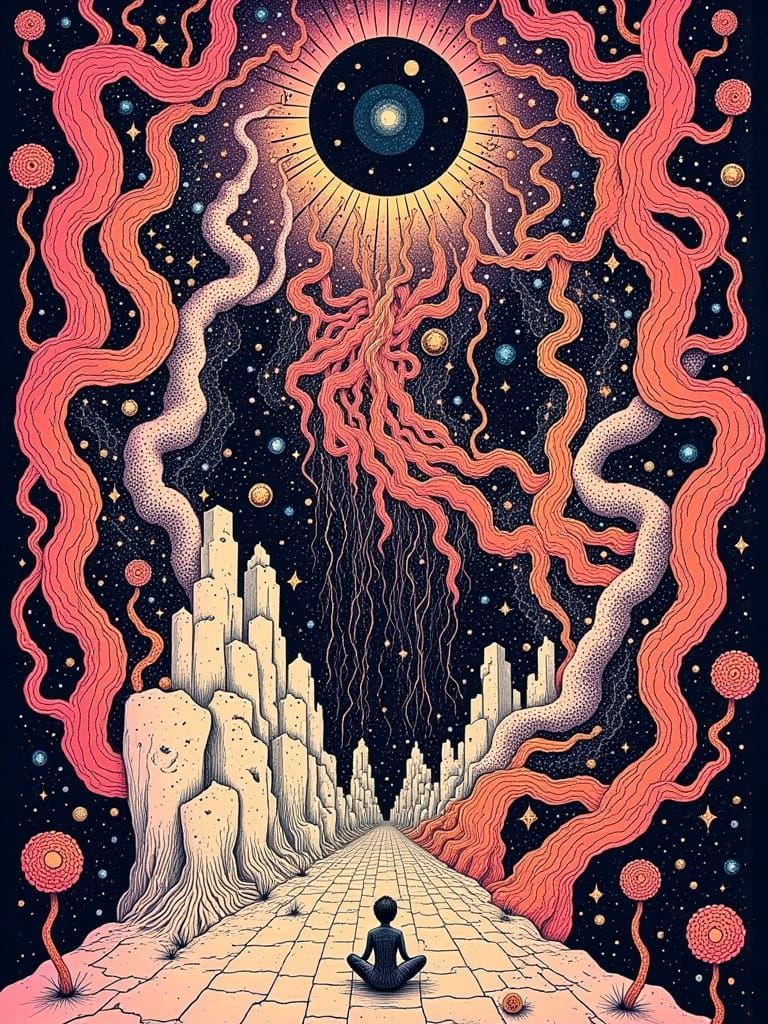 Surreal Dreamscape in Vibrant Bauhaus Style