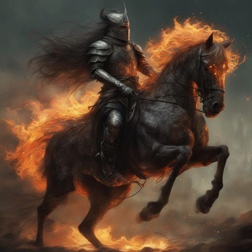 Knight on Burning Horse: Dark Fantasycore Masterpiece