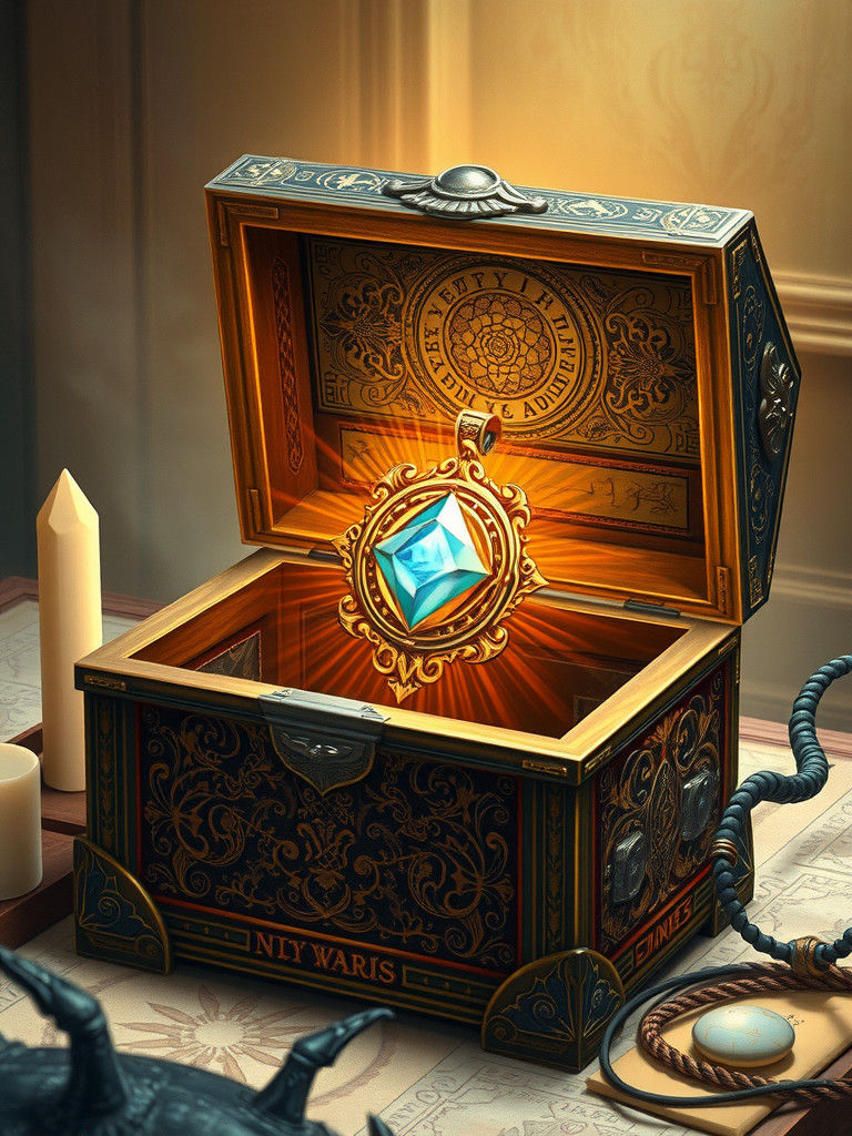 Mystical Amulet in Ornate Box, Fantasy Art
