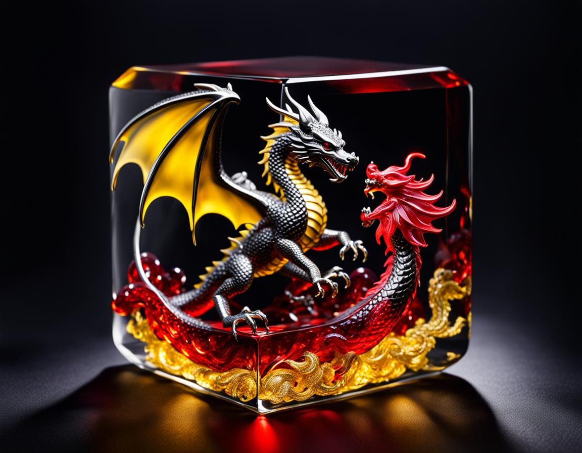 Glass Little Red Riding Hood and Chinese Dragon