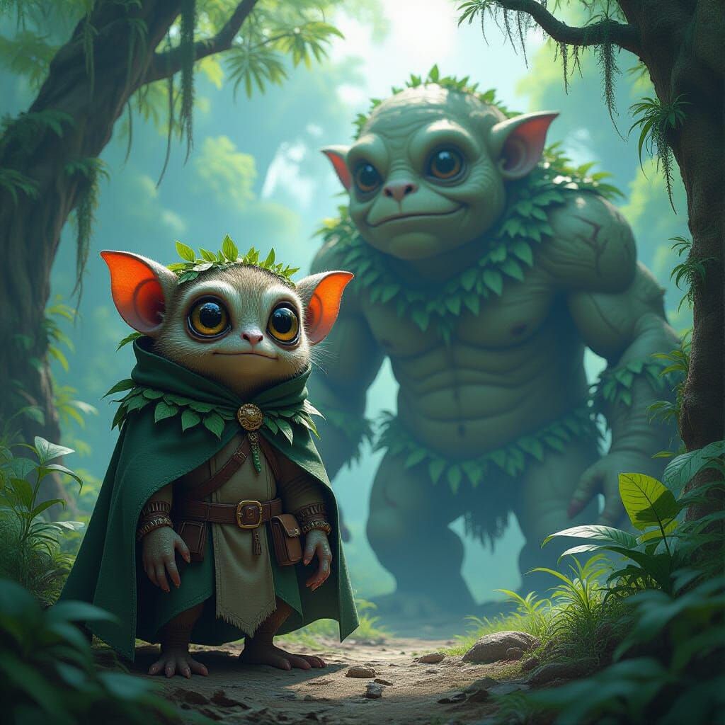 Mystical Jungle Tarsier Confronts Mud Giant