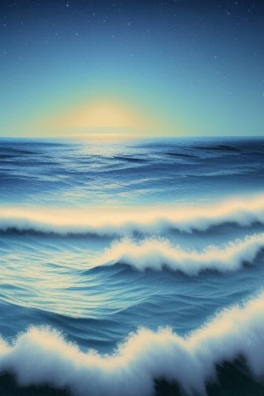 Ocean Waves in Gentle Moonlight: Photorealistic Detail
