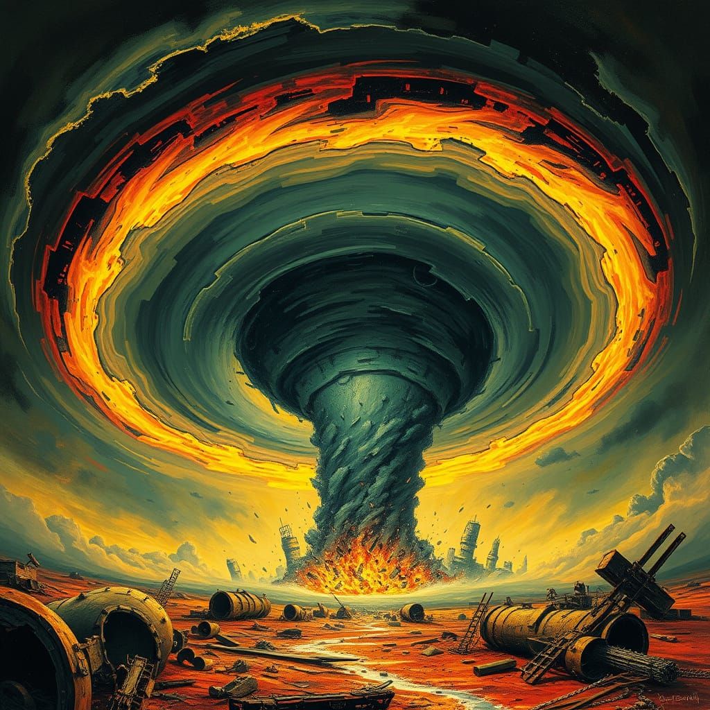 Apocalyptic Nuclear Tornado Swirls in Atomic Chaos