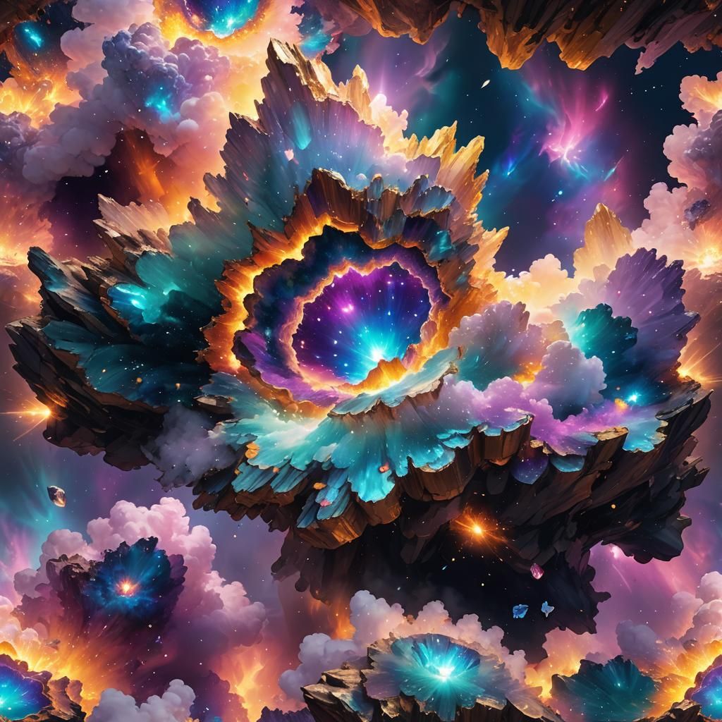 Cosmic Geode Formation: Iridescent Digital Art