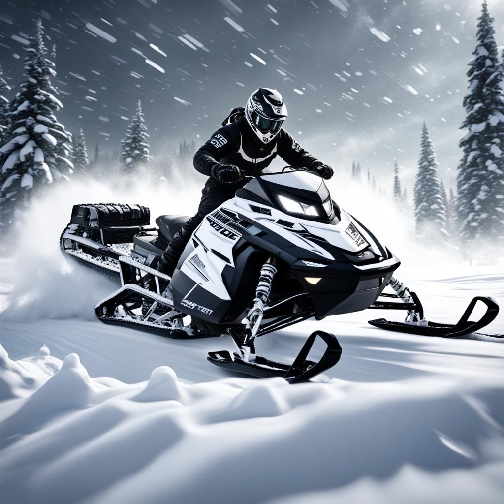Snowmobile Wheelie in Heavy Snow: Matte Painting