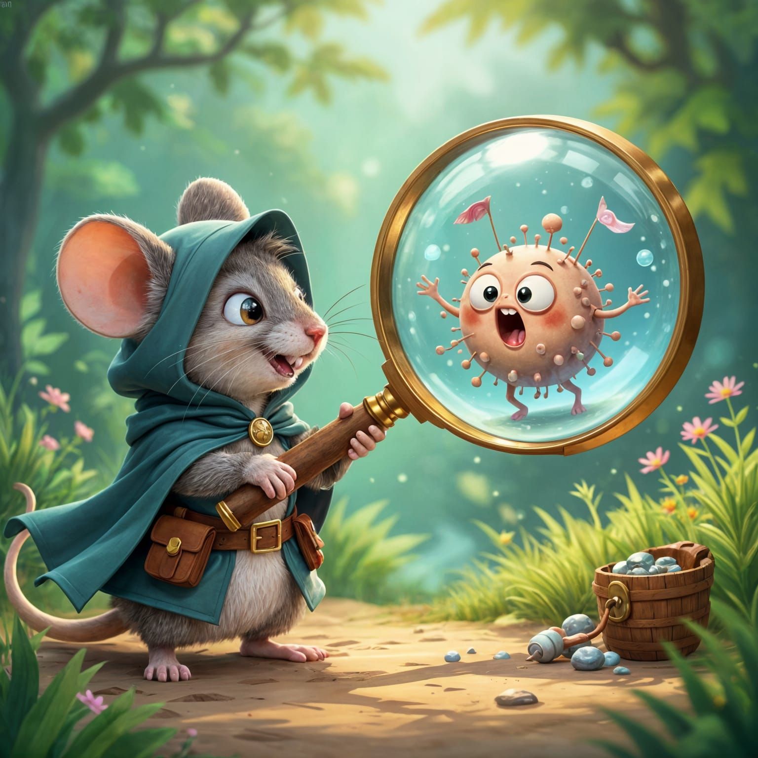 Anthropomorphic Mouse Hero Discovers Cartoon Microbe