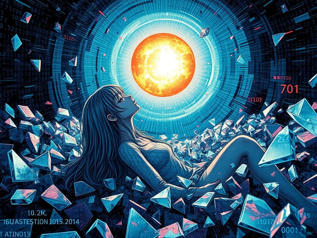 Anime Girl Relaxing in a Vortex of Code