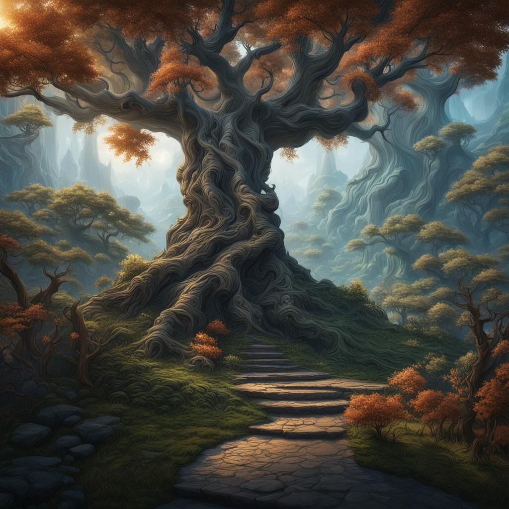 Fantastical Trees of Life in Detailed Digital Painting
