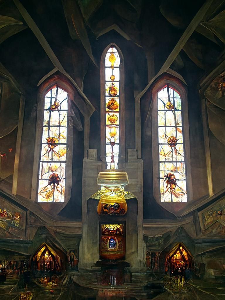 Honeybee Cathedral Interior: Elaborate Architecture in Digit...