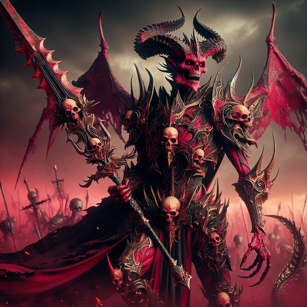 Dark Fantasy Demon Lord on Crimson Battlefield