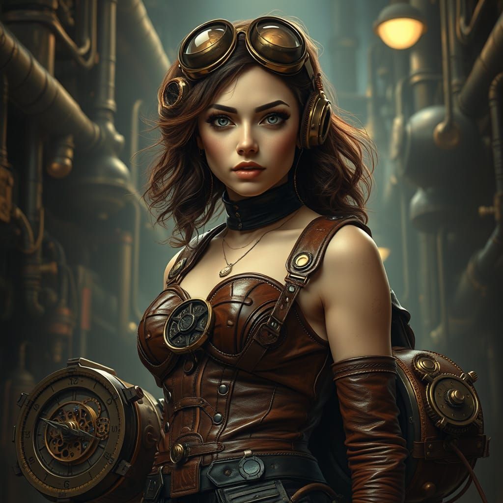 Steampunk Female with Clockwork, in Sci-Fi Style