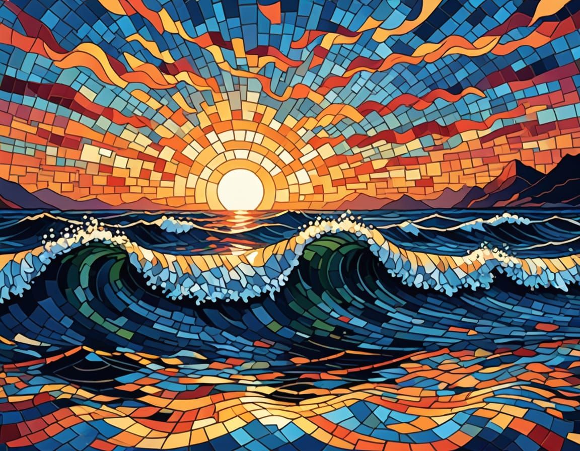 Sunset Mosaic in Maximalist Vector Art Style