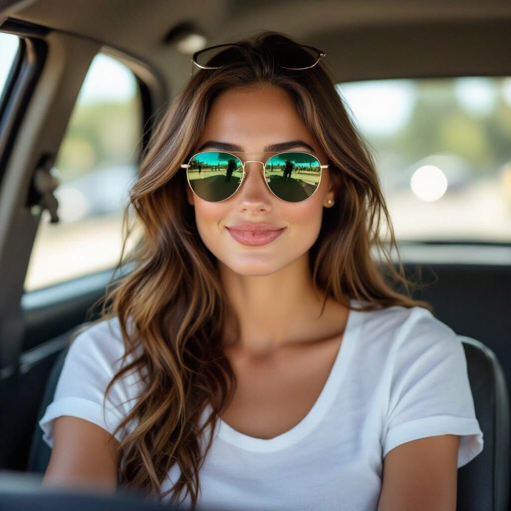 Young Woman in Car, Natural Candid Shot