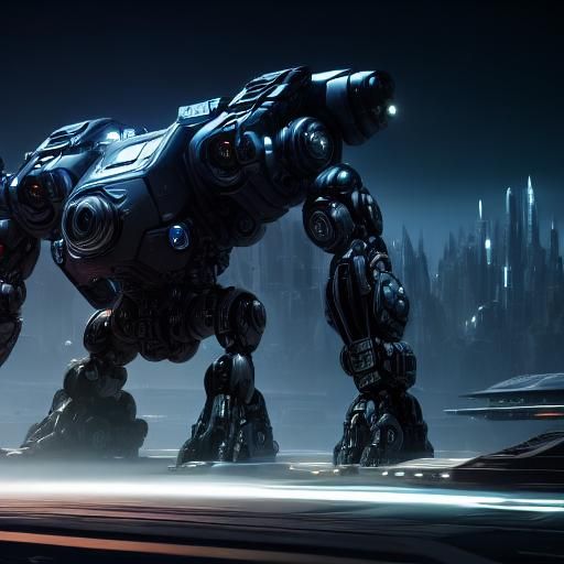 Sci-Fi Mech in Futuristic Landscape