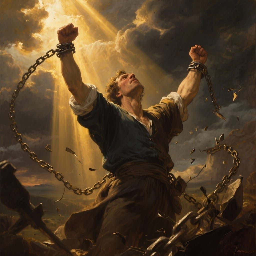 Man Breaks Free From Chains in Dramatic Golden Light