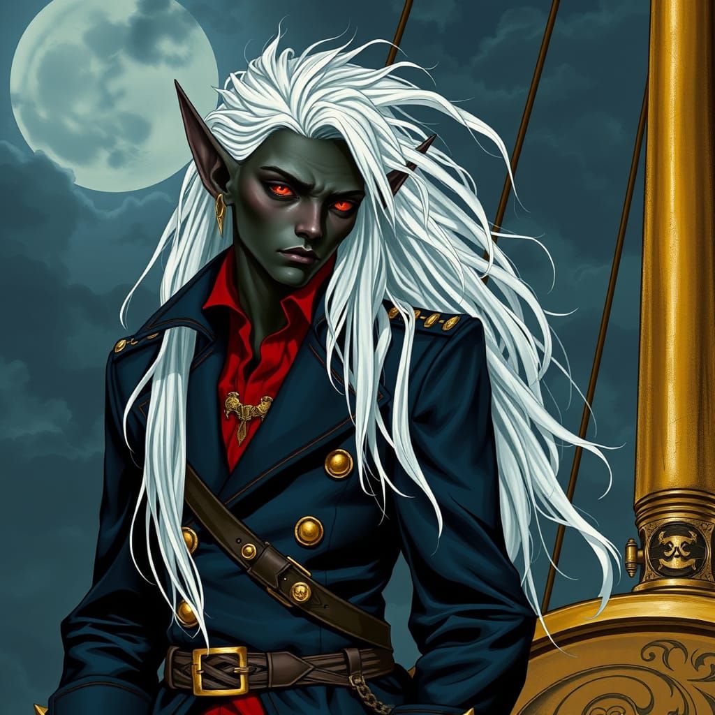 Ethereal Gentleman Elf in Dark Blue Sea Captain Jacket with ...