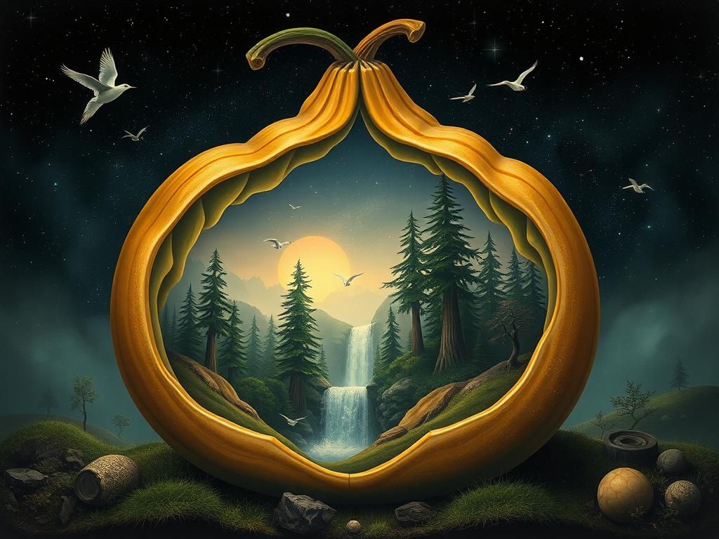 Surreal Magical Forest Landscape Inside a Gourd