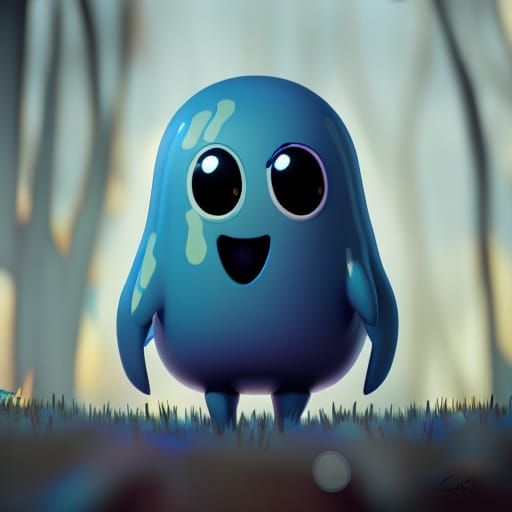 Cute Blue Ghost in Volumetric Lighting