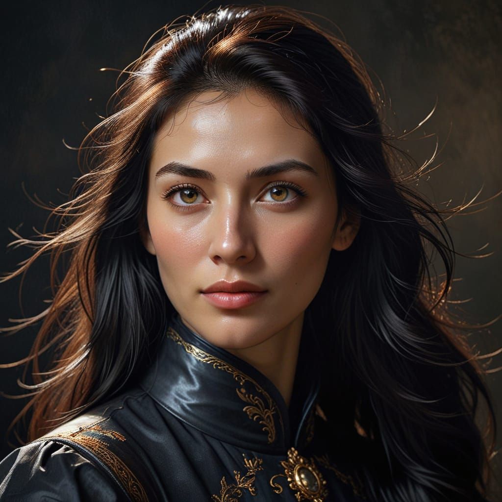 Noblewoman with Andalusian Horse: Chiaroscuro Portrait