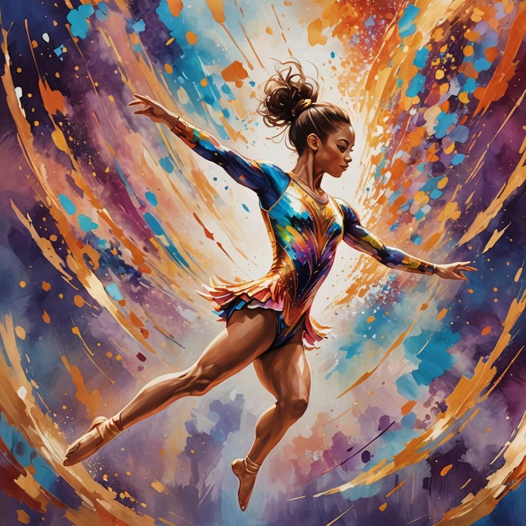 Gymnast Soaring Through Sunset in Fantasy Art