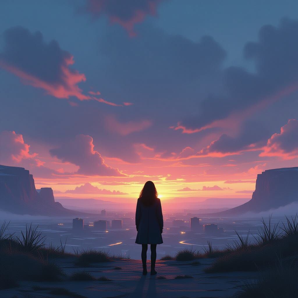 Epic Cinematic Landscape with Woman, Digital Matte Painting