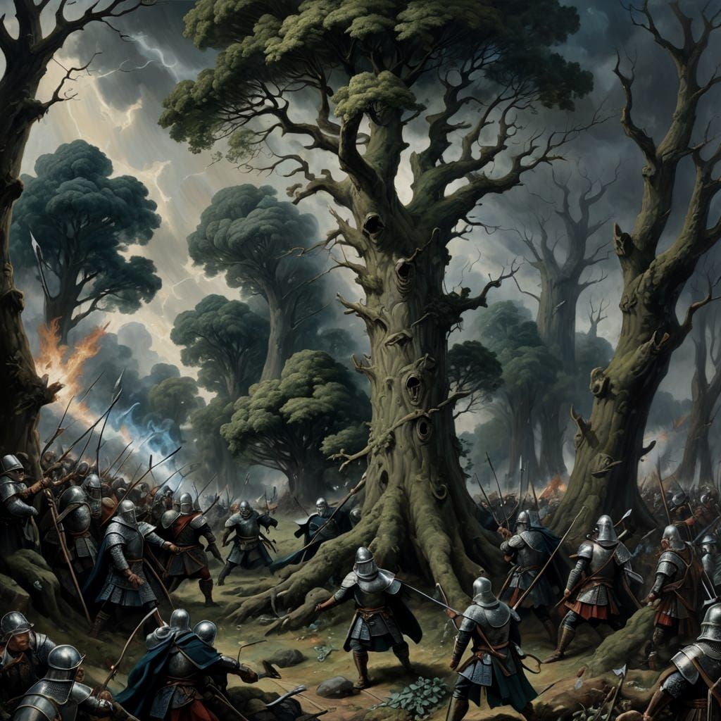 Epic Battle of Cad Goddeu in Anime Oil Painting Style