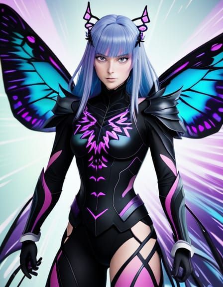 Neon Butterfly Woman: Cel-Shaded Manga Art