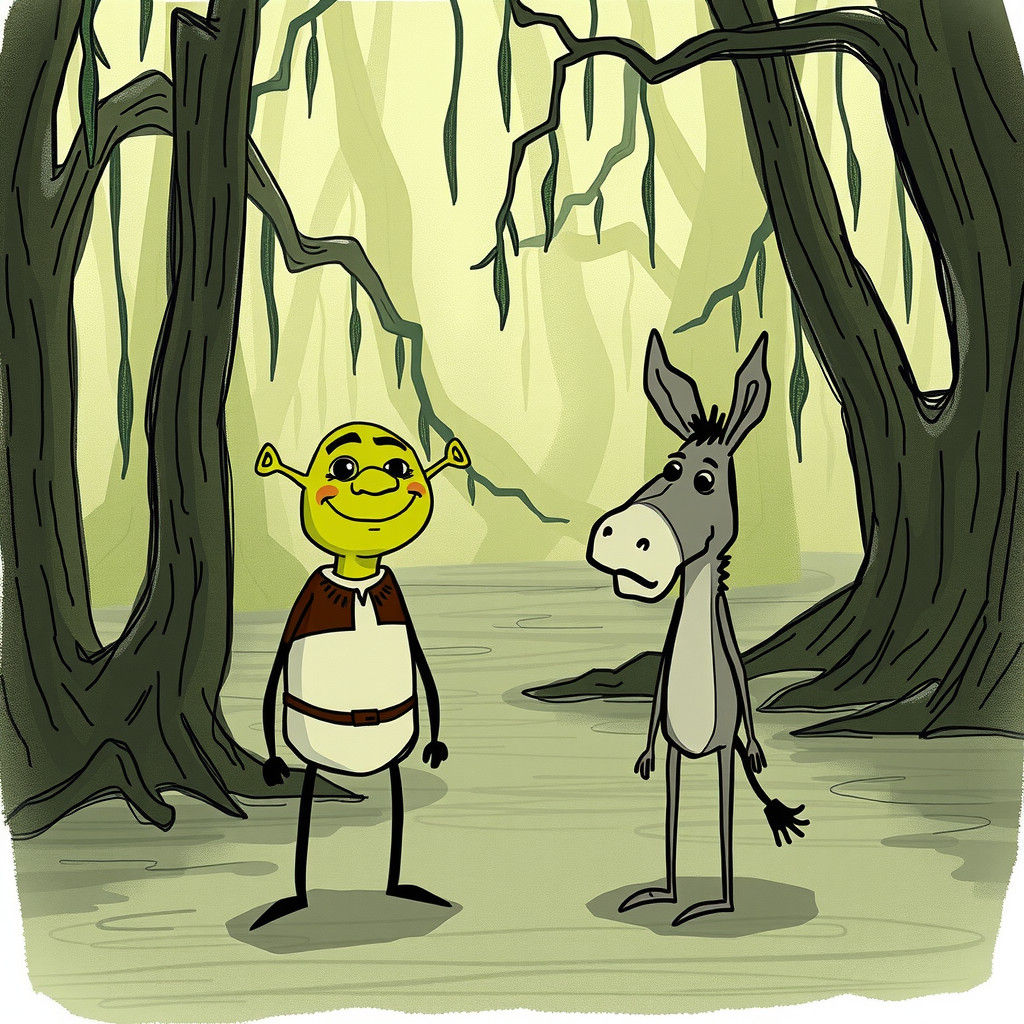 Shrek and Donkey as Hand-Drawn Doodles