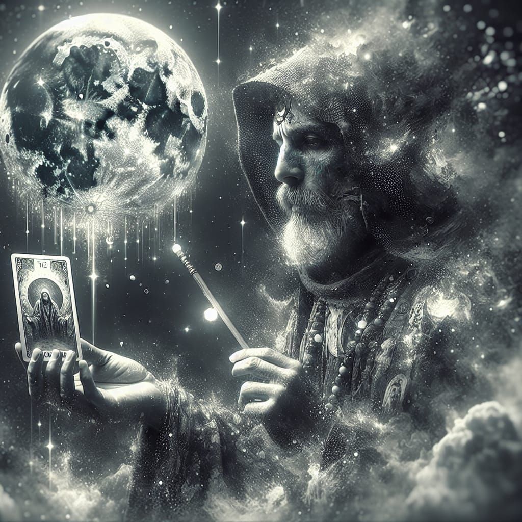 Mystical Tarot Reader with Moon Card in 3D