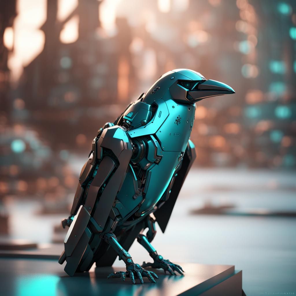 Girl with Turquoise Raven in Sci-Fi Style