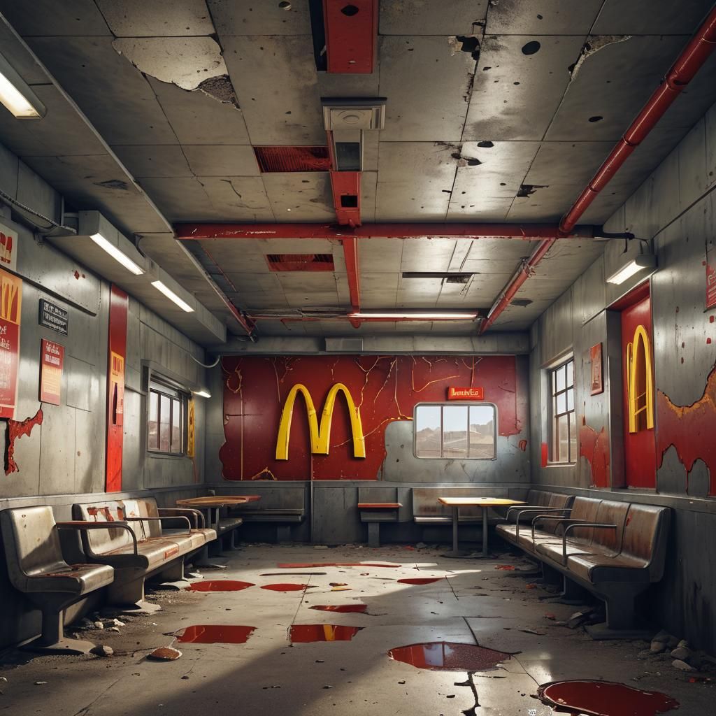 McDonald's in Post-Apocalyptic Bomb Shelter: Surreal Digital...