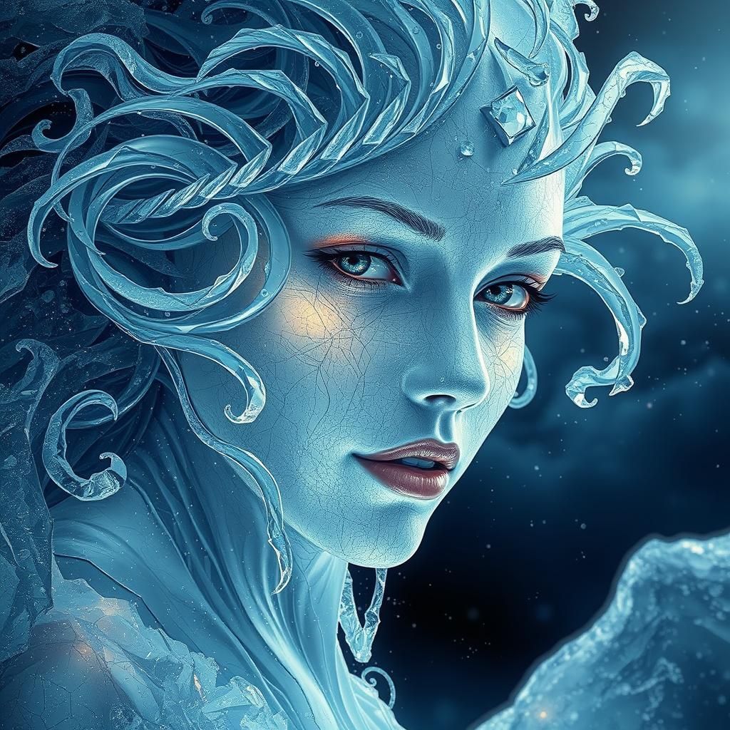Icy Female Portrait in a Photorealistic Style