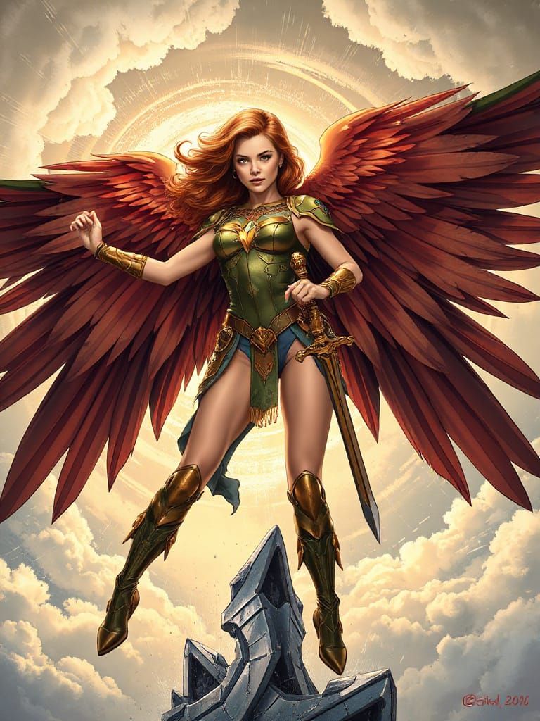 Ethereal DC Superheroine Soars Amidst Clouds and Sunlight in...
