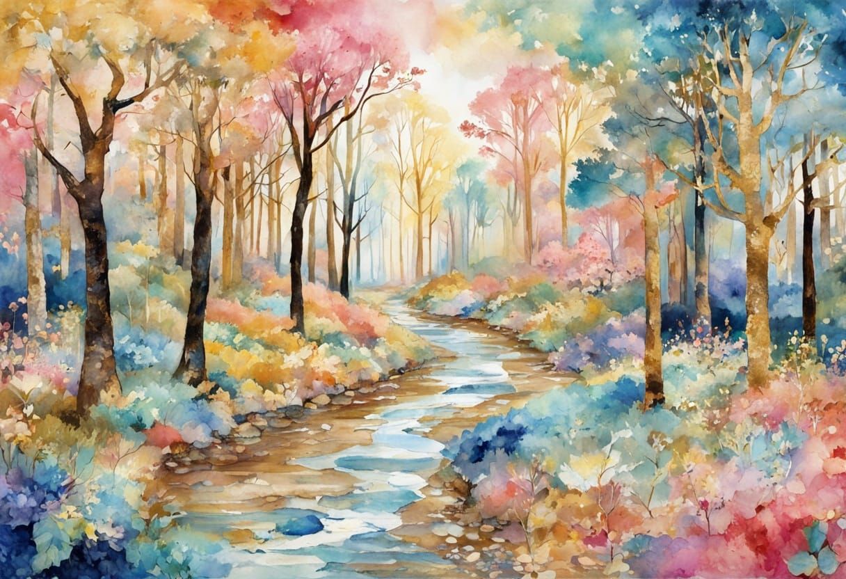 Secret Treasure Forest Quilt in Watercolor and Collage