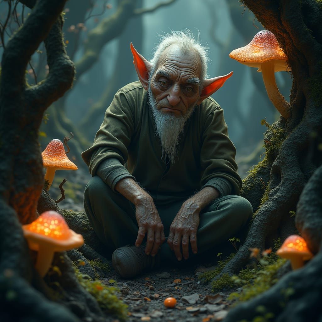 Mystical Goblin Man in an Overgrown Environment, in a Highly...