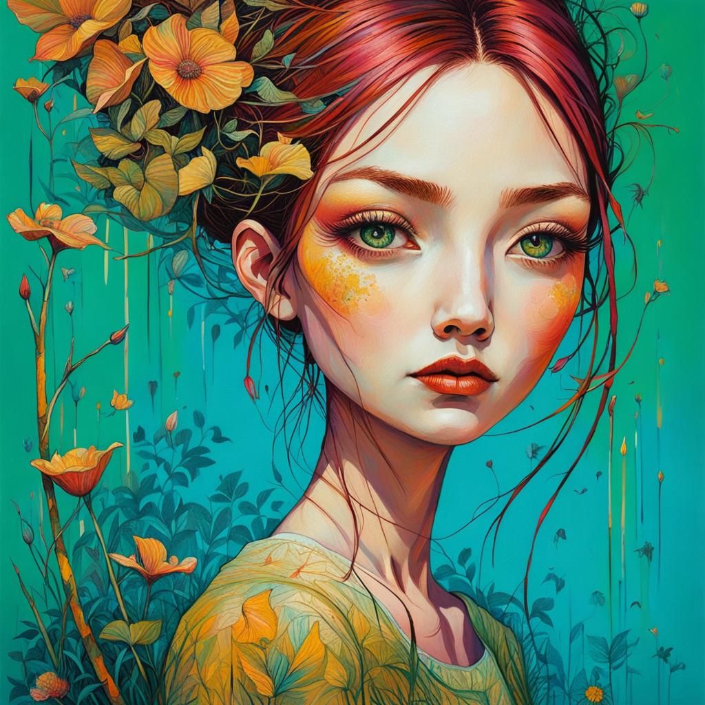 Girl in Garden: Abstract Expressionist Impression