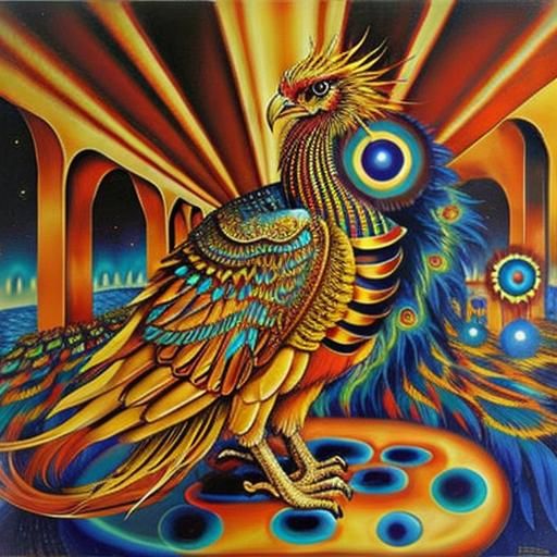 Fiery Phoenix in Surrealist Art Nouveau Style