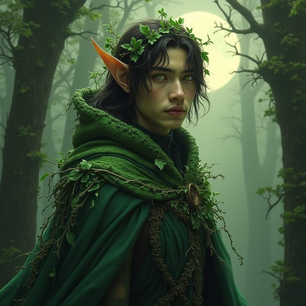 Regal Wood Elf in Olive Green Robes
