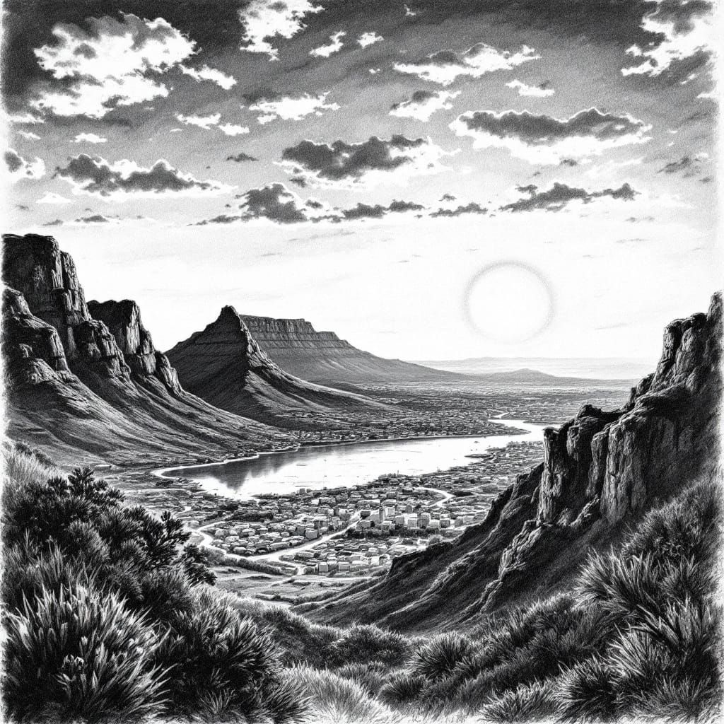 Ethereal Mountain Sunset in Monochromatic Masterpiece