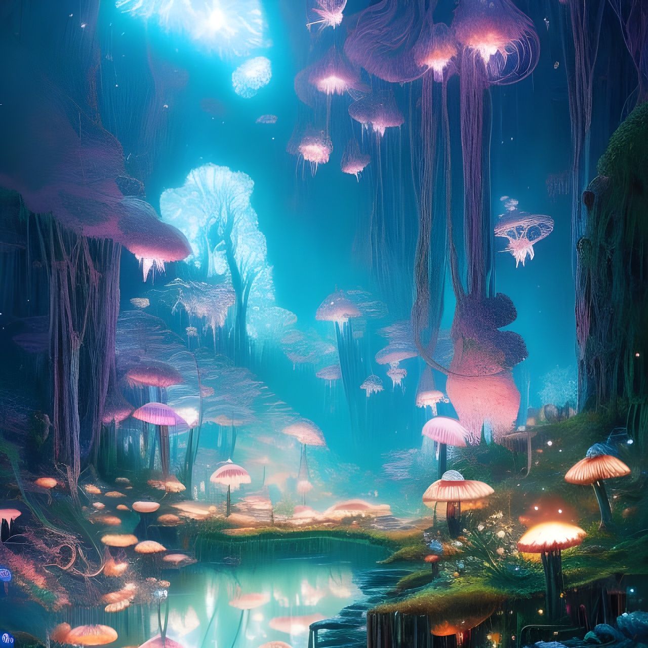 Glowing Crystal Cave Digital Illustration