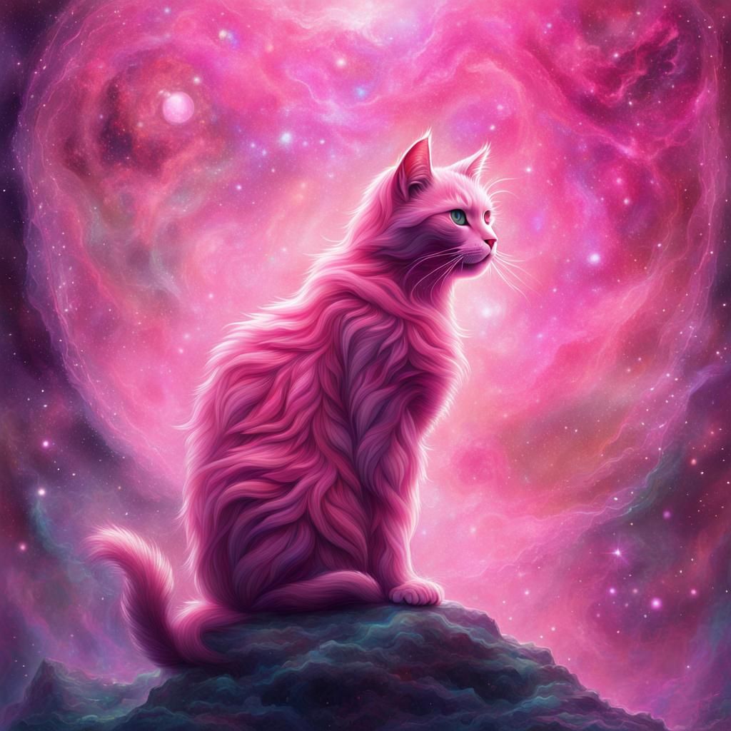 Pink Cat in a Mist: Cosmic Illustration