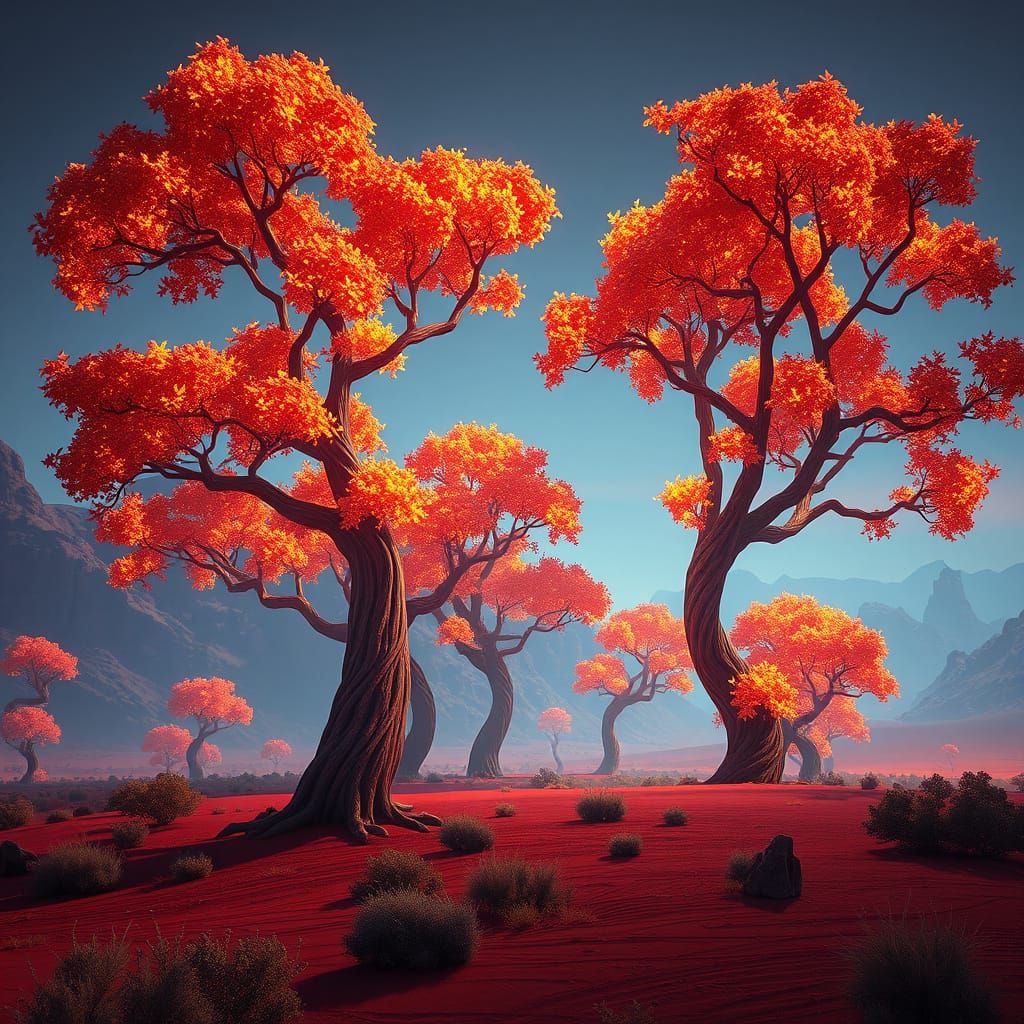 Surreal Autumn Forest Meets Martian Desert Landscape