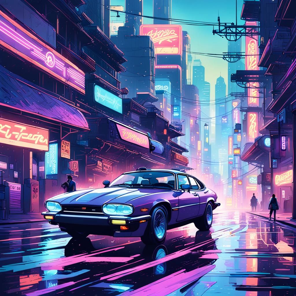 Cyberpunk Jaguar XJS in Anime Style, 8K Concept Art