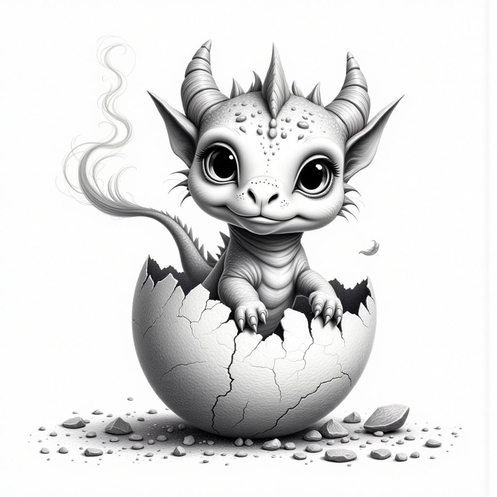 Adorable Baby Dragon Emerging from Egg Sketch