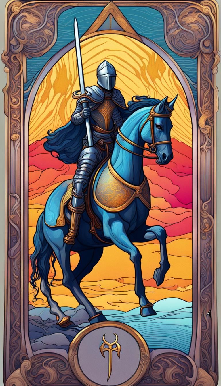 Knight of Swords Tarot Card in Synth Wave Style