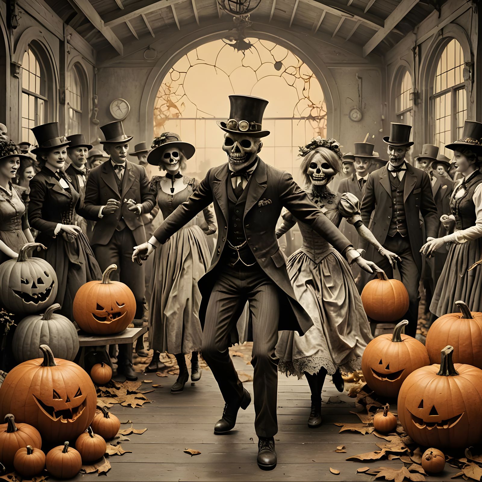 Steampunk Zombie Sadie Hawkins Dance in Sepia Tones