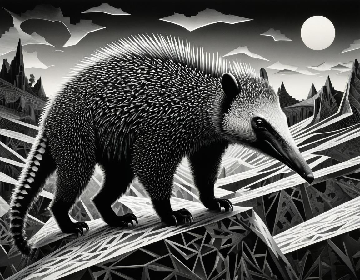 M.C. Escher, lithograph, spiny, anteater, disjoint, dreamsca...